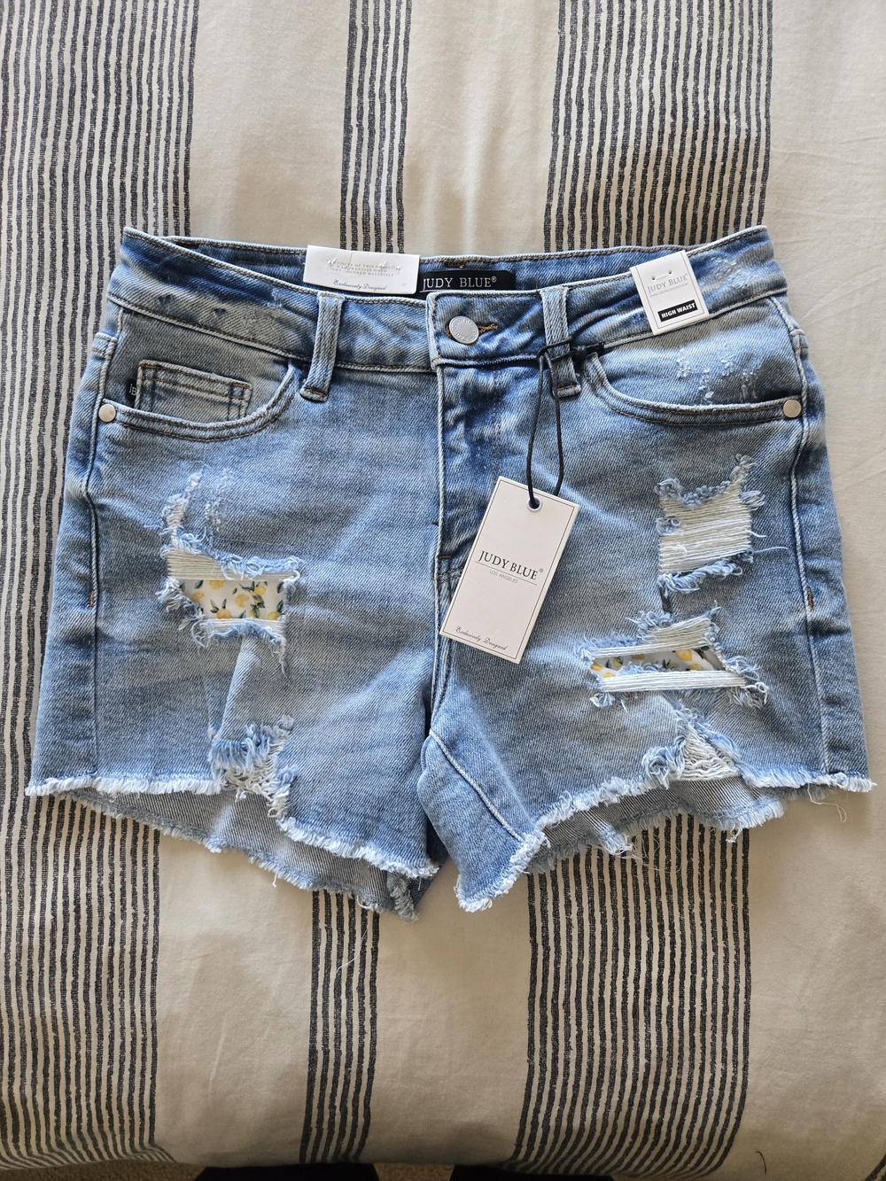 Judy Blue Light Wash Floral Patch Distressed Denim Shorts